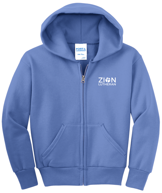 L-P90YZH Port & Co™ YOUTH Core Fleece FULL-ZIP Hooded Sweatshirt