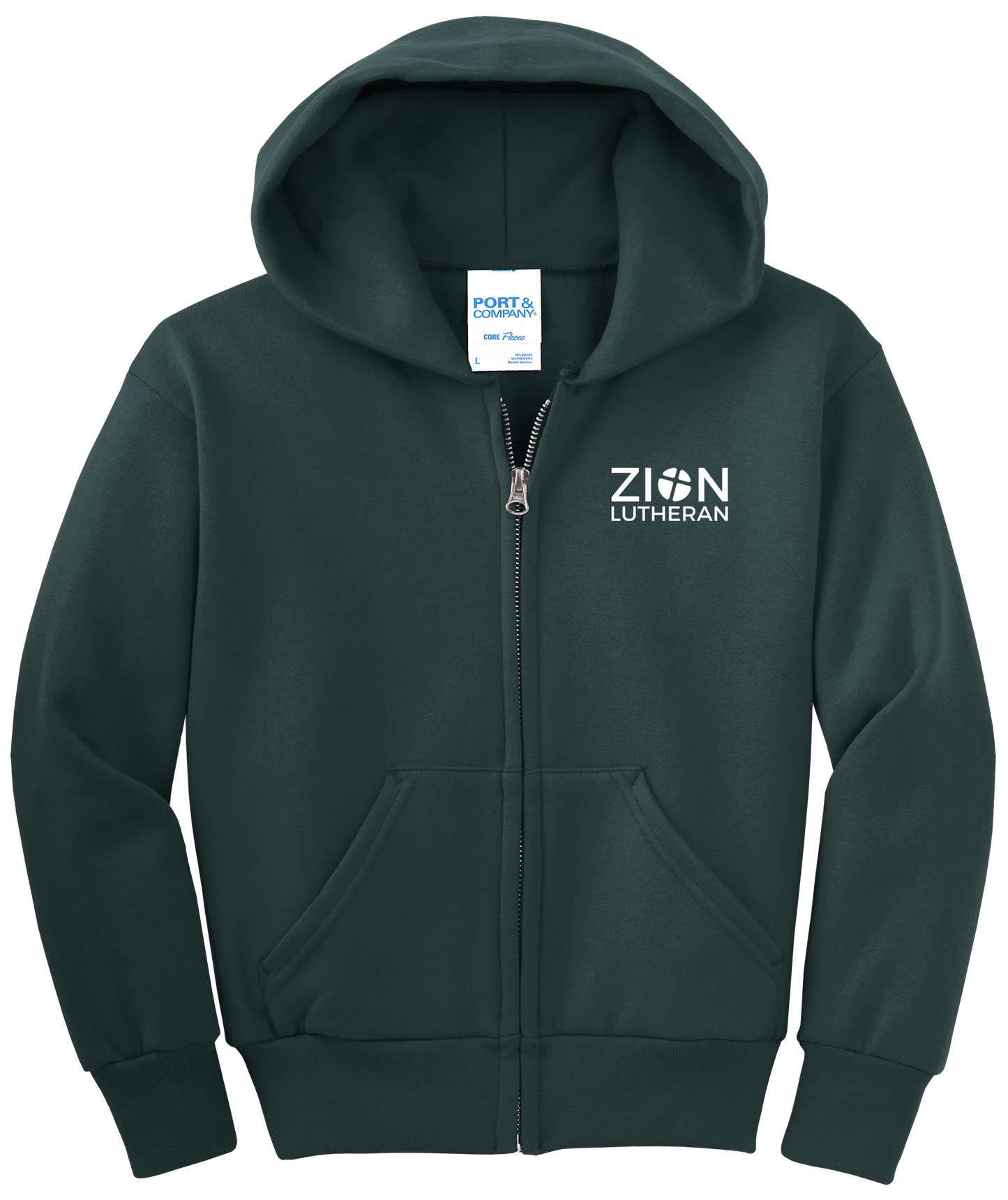 L-P90YZH Port & Co™ Youth Core Fleece Full-Zip Hooded Sweatshirt