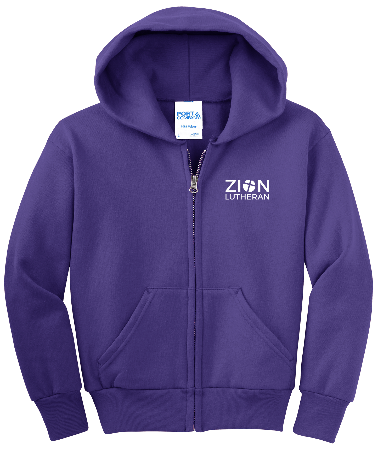 L-P90YZH Port & Co™ Youth Core Fleece Full-Zip Hooded Sweatshirt