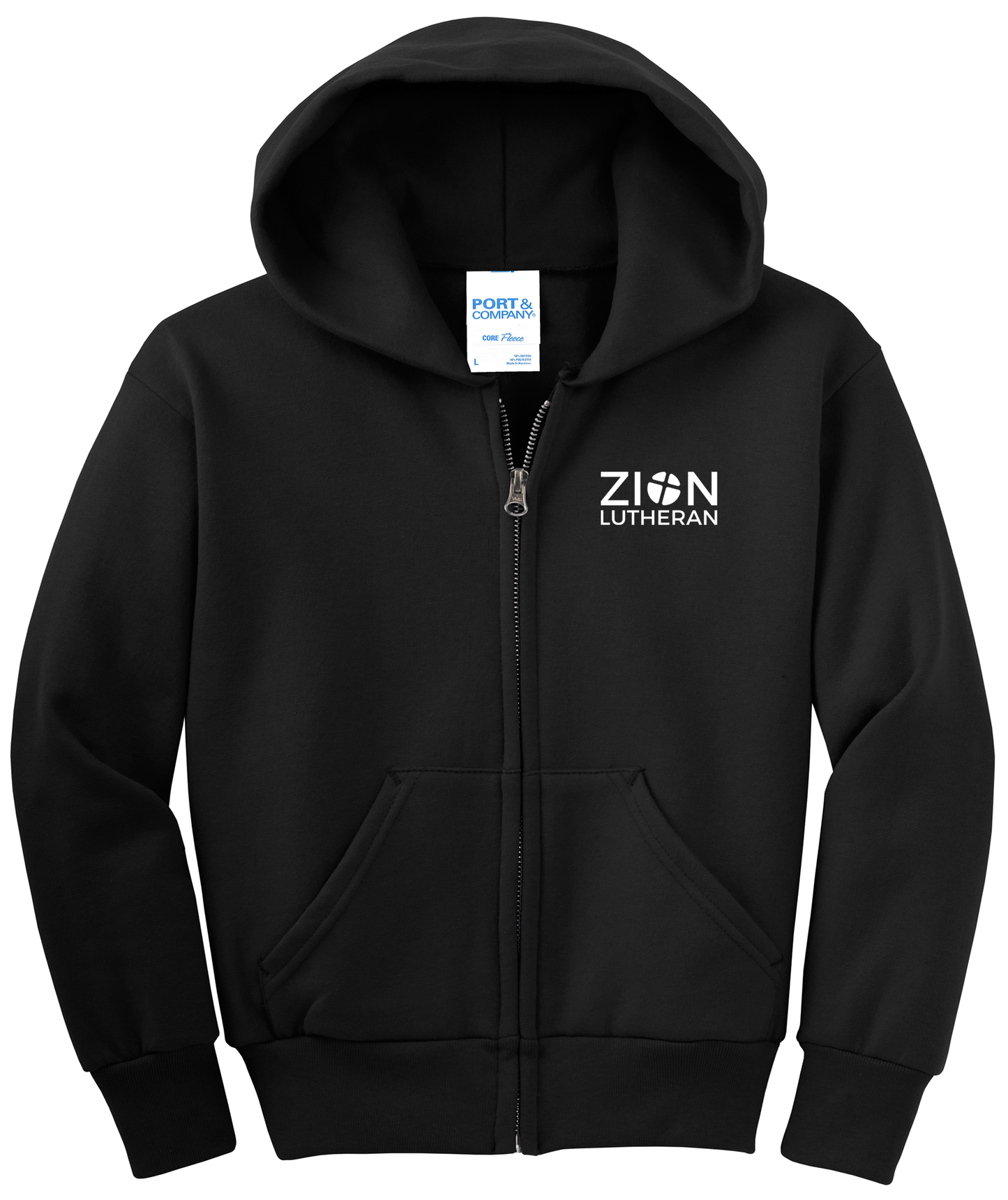 L-P90YZH Port & Co™ Youth Core Fleece Full-Zip Hooded Sweatshirt