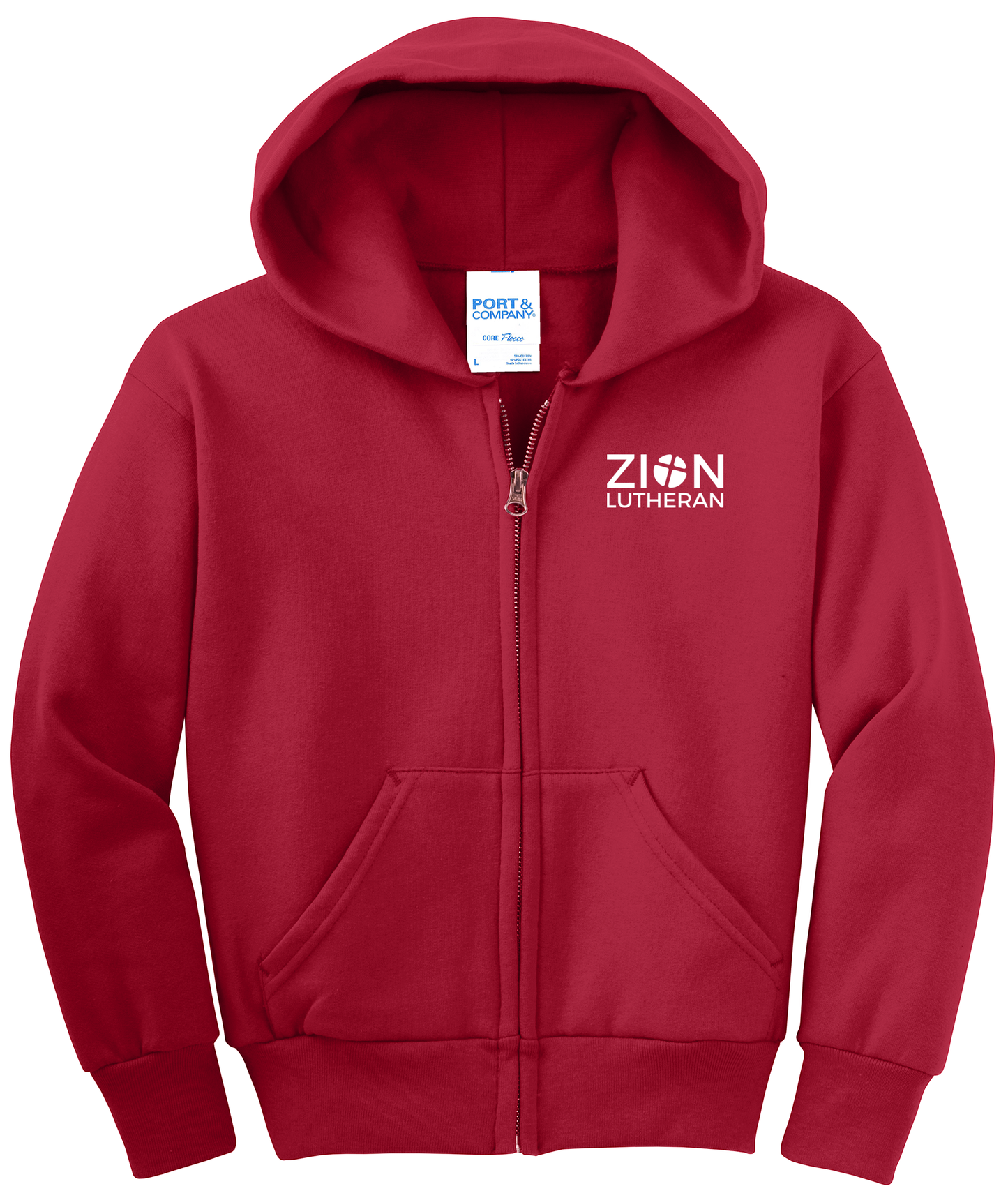 L-P90YZH Port & Co™ Youth Core Fleece Full-Zip Hooded Sweatshirt