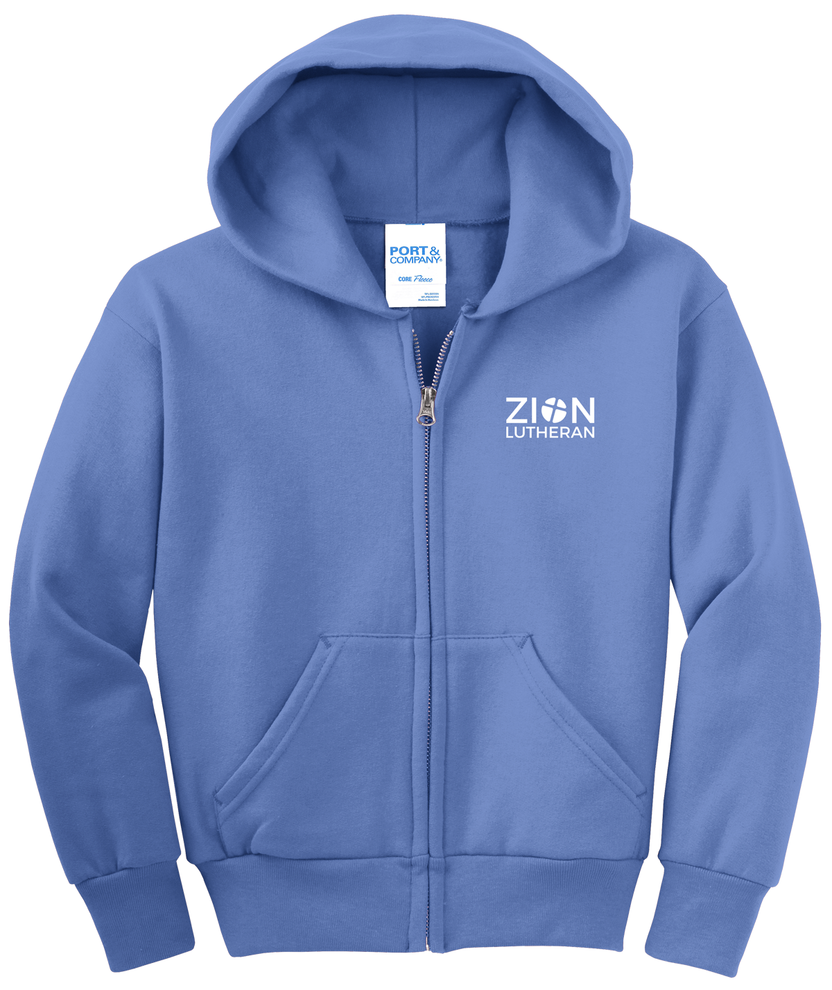 L-P90YZH Port & Co™ Youth Core Fleece Full-Zip Hooded Sweatshirt