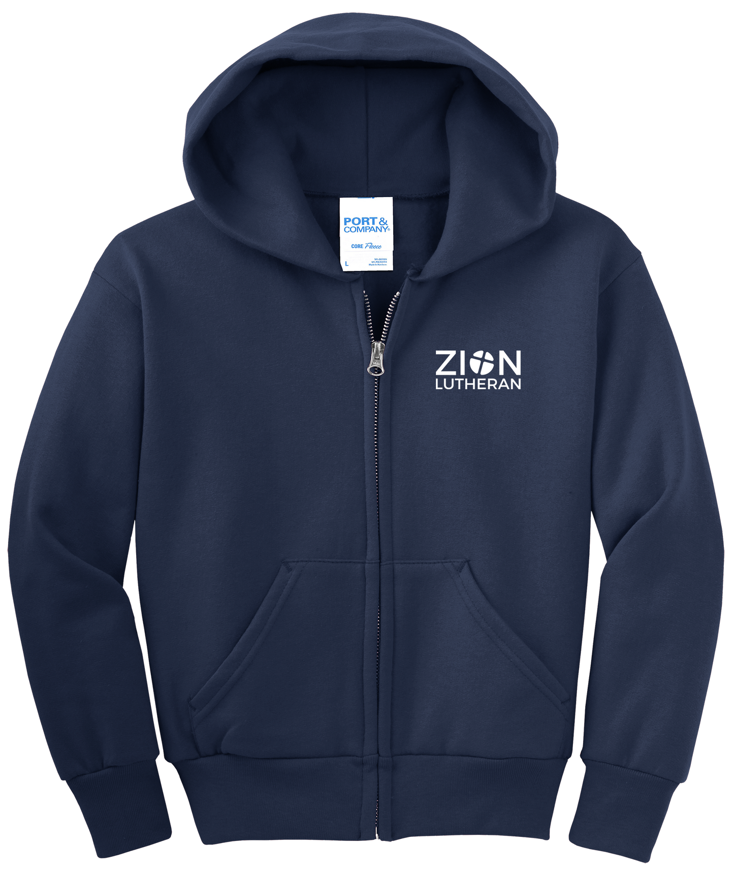 L-P90YZH Port & Co™ Youth Core Fleece Full-Zip Hooded Sweatshirt